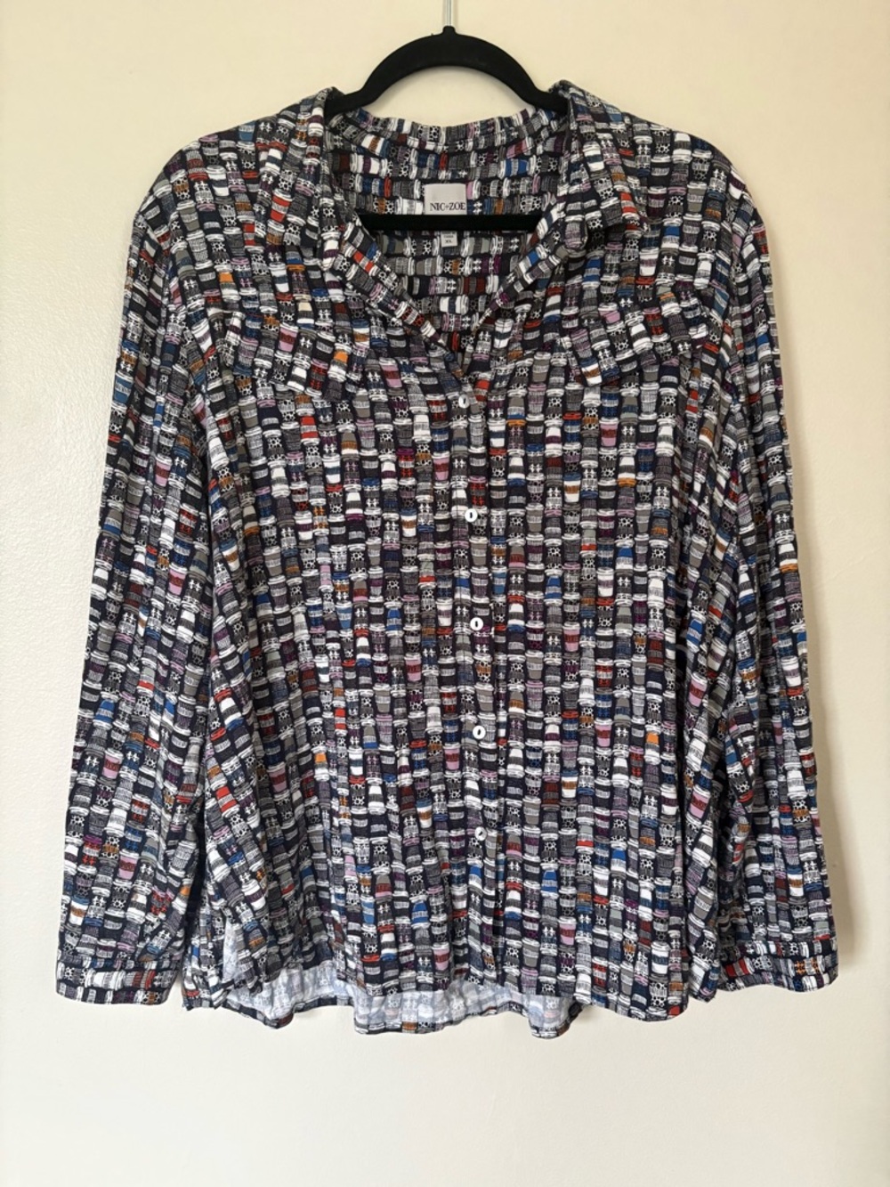 NIC+ZOE “Perk Up Live In Shirt” Button-up Size XL Coffee Cup Tumbler